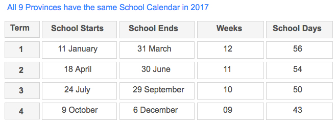 School Holiday Calendar